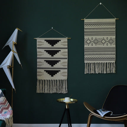 GT001 Printed Tapestry Cotton Thread Woven Tassel Wall Hanging Decoration, Size: 50x70cm(Black Mosaic)-garmade.com