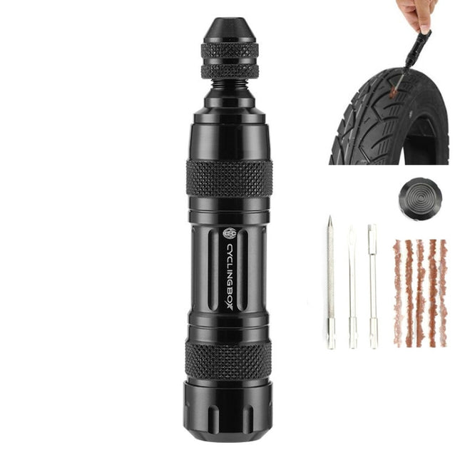CYCLINGBOX Mountain Bike Vacuum Aluminum Alloy Tire Repair Tool Bicycle Repair Integrated Storage Design Tool(Black)-garmade.com