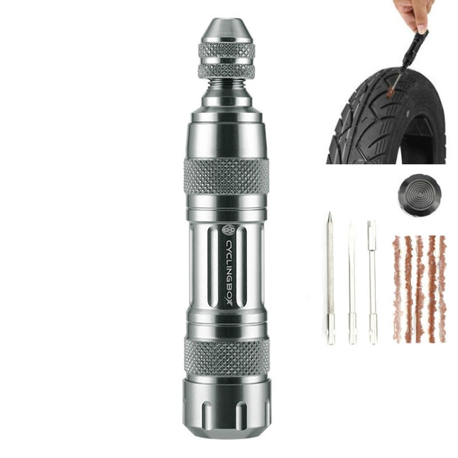 CYCLINGBOX Mountain Bike Vacuum Aluminum Alloy Tire Repair Tool Bicycle Repair Integrated Storage Design Tool(Silver)-garmade.com