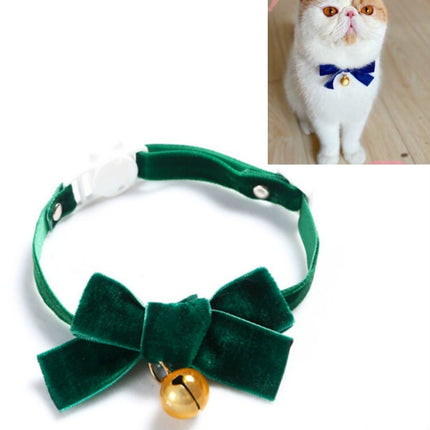5 PCS Velvet Bowknot Adjustable Pet Collar Cat Dog Rabbit Bow Tie Accessories, Size:S 17-30cm, Style:Bowknot With Bell(Green)-garmade.com