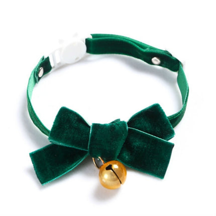 5 PCS Velvet Bowknot Adjustable Pet Collar Cat Dog Rabbit Bow Tie Accessories, Size:S 17-30cm, Style:Bowknot With Bell(Green)-garmade.com