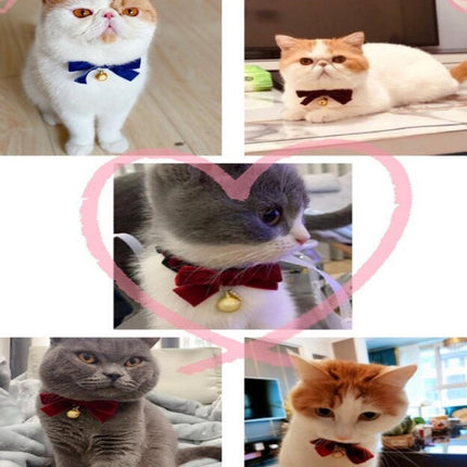 5 PCS Velvet Bowknot Adjustable Pet Collar Cat Dog Rabbit Bow Tie Accessories, Size:S 17-30cm, Style:Bowknot With Bell(Gray)-garmade.com