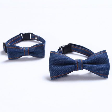 4 PCS Pet Cowboy Bow Tie Collar Cats Dogs Adjustable Tie Collars Pet Accessories Supplies, Size:S 16-32cm, Style:Big Bowknot(Dark Blue)-garmade.com