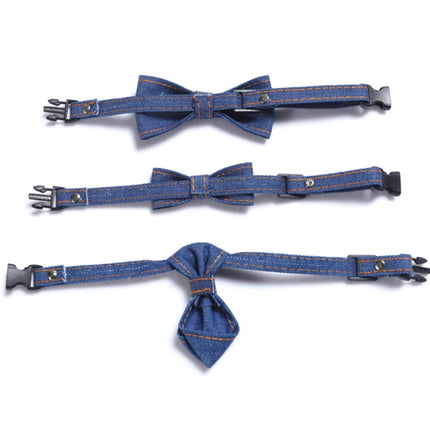 4 PCS Pet Cowboy Bow Tie Collar Cats Dogs Adjustable Tie Collars Pet Accessories Supplies, Size:S 16-32cm, Style:Big Bowknot(Dark Blue)-garmade.com