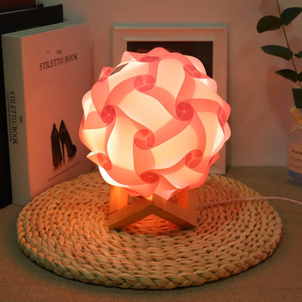 Creative Bedroom Bedside Night Light USB Round Romantic Room Decoration Lamp with Wood Base, Style: DIY Material Kit(Pink)-garmade.com