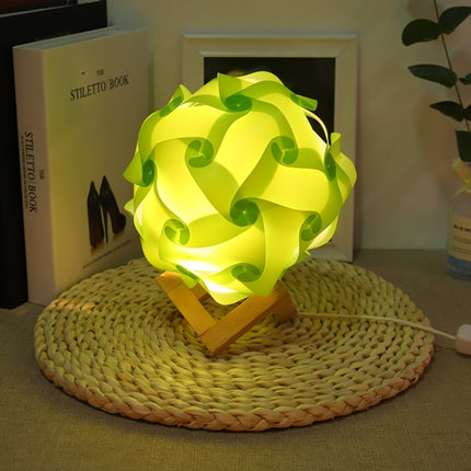 Creative Bedroom Bedside Night Light USB Round Romantic Room Decoration Lamp with Wood Base, Style: DIY Material Kit(Green)-garmade.com