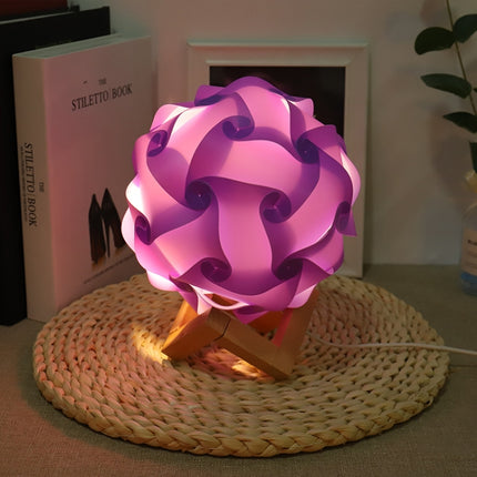 Creative Bedroom Bedside Night Light USB Round Romantic Room Decoration Lamp with Wood Base, Style: DIY Material Kit(Purple)-garmade.com