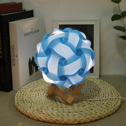 Creative Bedroom Bedside Night Light USB Round Romantic Room Decoration Lamp with Wood Base, Style: DIY Material Kit(Blue)-garmade.com