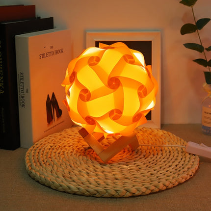 Creative Bedroom Bedside Night Light USB Round Romantic Room Decoration Lamp with Wood Base, Style: DIY Material Kit(Orange)-garmade.com