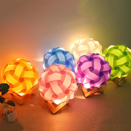 Creative Bedroom Bedside Night Light USB Round Romantic Room Decoration Lamp with Wood Base, Style: DIY Material Kit(Colorful)-garmade.com