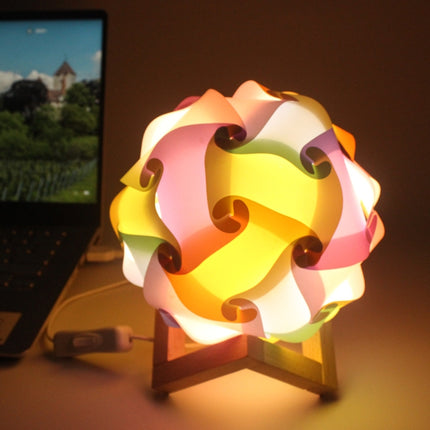 Creative Bedroom Bedside Night Light USB Round Romantic Room Decoration Lamp with Wood Base, Style: Finished Product(Colorful)-garmade.com