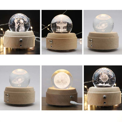 Girl Bedside Lamp Crystal Ball Wooden Base Music Box Charging Glow Rotating Night Light, Random Music(Eternal Flower)-garmade.com