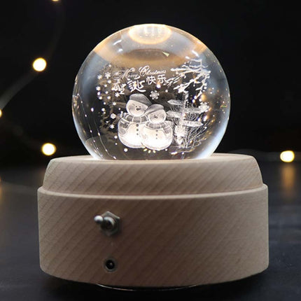 Girl Bedside Lamp Crystal Ball Wooden Base Music Box Charging Glow Rotating Night Light, Random Music(Merry Christmas)-garmade.com
