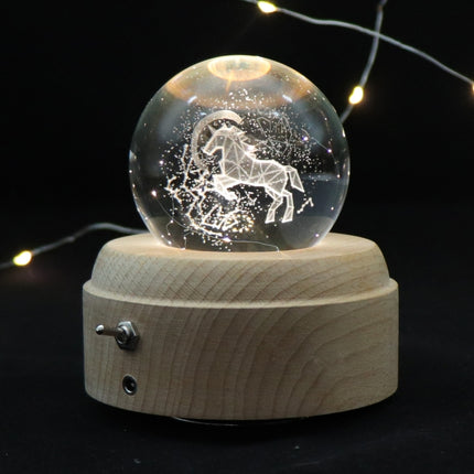 Girl Bedside Lamp Crystal Ball Wooden Base Music Box Charging Glow Rotating Night Light, Random Music(Unicorn)-garmade.com