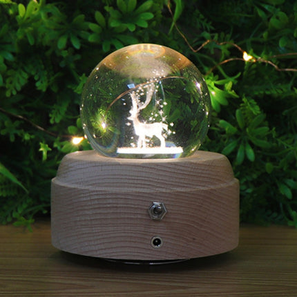 Girl Bedside Lamp Crystal Ball Wooden Base Music Box Charging Glow Rotating Night Light, Random Music(Deer)-garmade.com