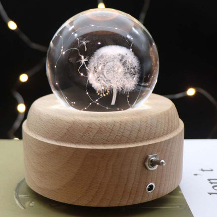 Girl Bedside Lamp Crystal Ball Wooden Base Music Box Charging Glow Rotating Night Light, Random Music(Dandelion)-garmade.com