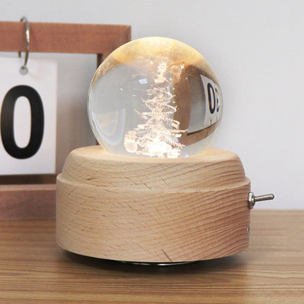 Girl Bedside Lamp Crystal Ball Wooden Base Music Box Charging Glow Rotating Night Light, Random Music(Christmas Tree)-garmade.com