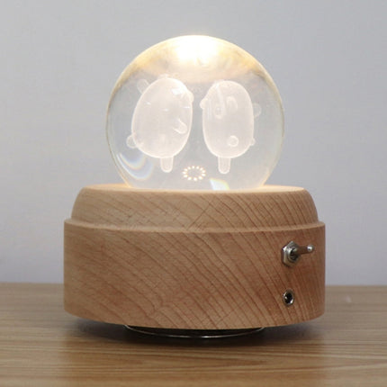 Girl Bedside Lamp Crystal Ball Wooden Base Music Box Charging Glow Rotating Night Light, Random Music(Double Pig)-garmade.com
