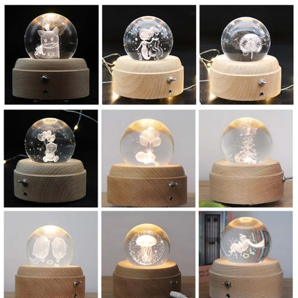 Girl Bedside Lamp Crystal Ball Wooden Base Music Box Charging Glow Rotating Night Light, Random Music(Fallen Little Prince)-garmade.com