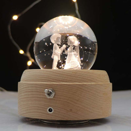 Girl Bedside Lamp Crystal Ball Wooden Base Music Box Charging Glow Rotating Night Light, Random Music(Bride And Groom)-garmade.com