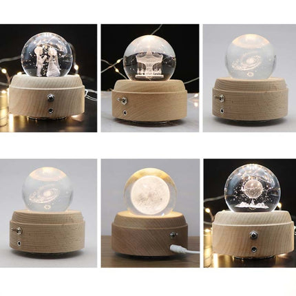 Girl Bedside Lamp Crystal Ball Wooden Base Music Box Charging Glow Rotating Night Light, Random Music(Carousel)-garmade.com