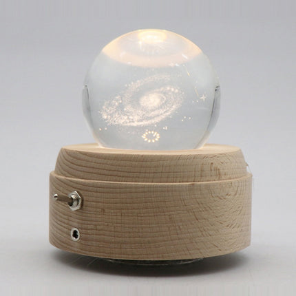 Girl Bedside Lamp Crystal Ball Wooden Base Music Box Charging Glow Rotating Night Light, Random Music(Milky Way)-garmade.com