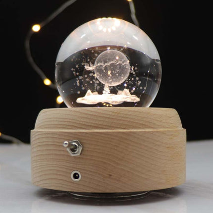 Girl Bedside Lamp Crystal Ball Wooden Base Music Box Charging Glow Rotating Night Light, Random Music(Lunar Christmas Tree)-garmade.com