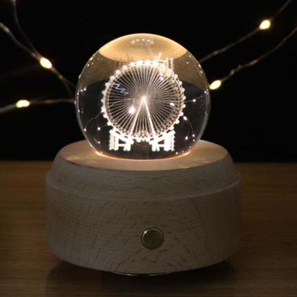 Girl Bedside Lamp Crystal Ball Wooden Base Music Box Charging Glow Rotating Night Light, Random Music(Ferris Wheel)-garmade.com
