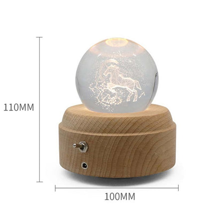 Girl Bedside Lamp Crystal Ball Wooden Base Music Box Charging Glow Rotating Night Light, Random Music(Double Pig)-garmade.com