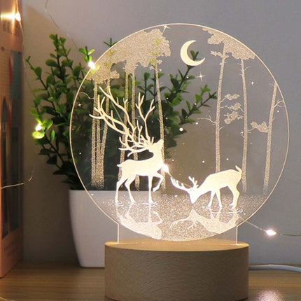 3D Atmosphere Decorative Light Acrylic Inner Carved LED Night Light Creative Girl Table Lamp(Double Deer)-garmade.com