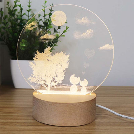 3D Atmosphere Decorative Light Acrylic Inner Carved LED Night Light Creative Girl Table Lamp(Tree Cat)-garmade.com