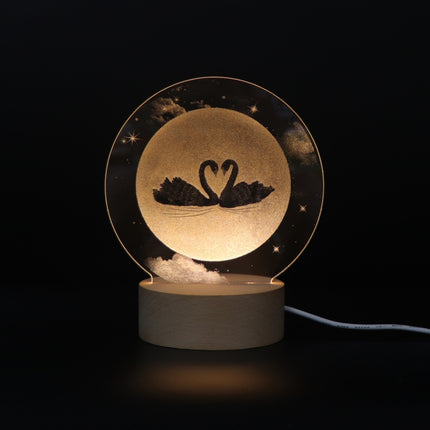 3D Atmosphere Decorative Light Acrylic Inner Carved LED Night Light Creative Girl Table Lamp(Full Moon Swan)-garmade.com