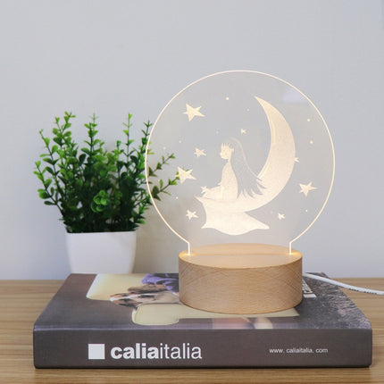 3D Atmosphere Decorative Light Acrylic Inner Carved LED Night Light Creative Girl Table Lamp(Moon Girl)-garmade.com