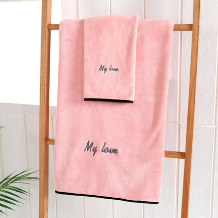 Soft And Thick Absorbent Fiber Bath Towel, Specification:Towel + Bath Towel(Pink)-garmade.com