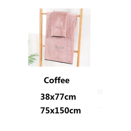 Soft And Thick Absorbent Fiber Bath Towel, Specification:Towel + Bath Towel(Coffee Color)-garmade.com