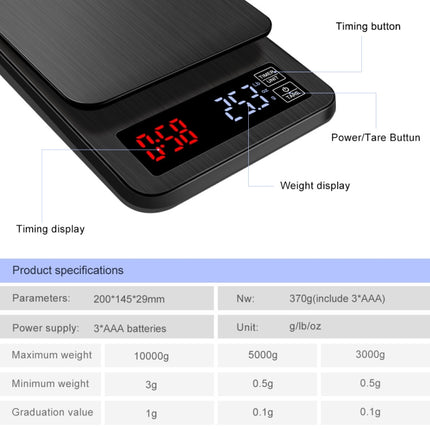 Household Hand-Pushed Coffee Scale USB-Powered Smart Kitchen Scale With Timing, Specification: 3kg/0.1g-garmade.com
