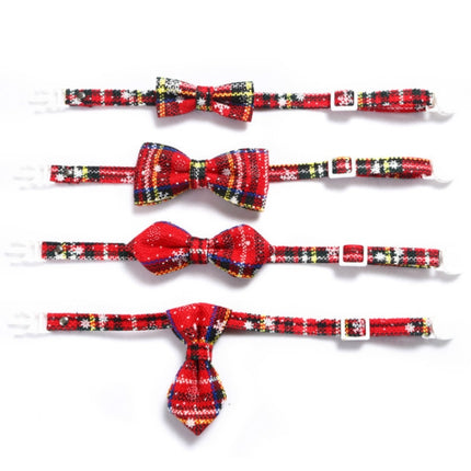 5 PCS Snowflake Christmas Red Plaid Adjustable Pet Bow Tie Collar Bow Knot Cat Dog Collar, Size:S 17-30cm, Style:Pointed Bowknot-garmade.com
