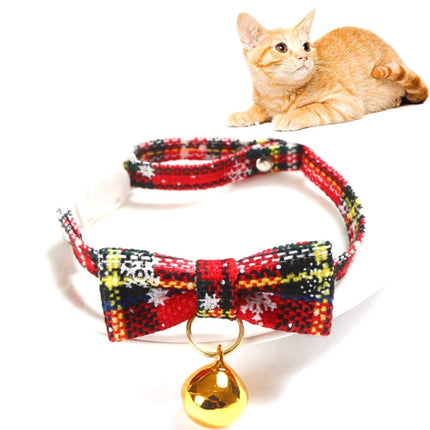 5 PCS Snowflake Christmas Red Plaid Adjustable Pet Bow Tie Collar Bow Knot Cat Dog Collar, Size:S 17-30cm, Style:Small Bowknot With Bell-garmade.com