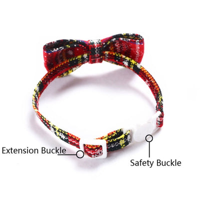 5 PCS Snowflake Christmas Red Plaid Adjustable Pet Bow Tie Collar Bow Knot Cat Dog Collar, Size:S 17-30cm, Style:Small Bowknot With Bell-garmade.com