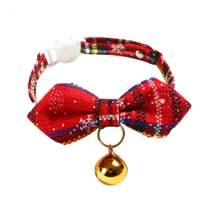 5 PCS Snowflake Christmas Red Plaid Adjustable Pet Bow Tie Collar Bow Knot Cat Dog Collar, Size:S 17-30cm, Style:Pointed Bowknot With Bell-garmade.com