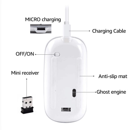iMICE E-1300 4 Keys 1600DPI Luminous Wireless Silent Desktop Notebook Mini Mouse, Style:Charging Luminous Edition(Silver)-garmade.com