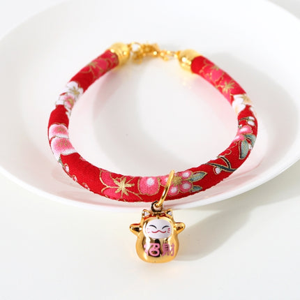 4 PCS Lucky Cat Copper Bell Adjustable Pet Cat Dog Collar Necklace, Size:S 20-25cm(Red Flowers)-garmade.com