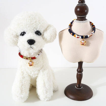 4 PCS Lucky Cat Copper Bell Adjustable Pet Cat Dog Collar Necklace, Size:S 20-25cm(Navy Shiba Inu)-garmade.com