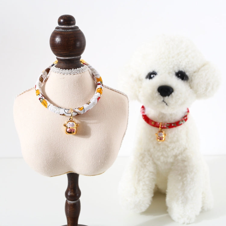 Lucky Cat Copper Bell Adjustable Pet Cat Dog Collar Necklace, Size:S 20-25cm(Red Cat)