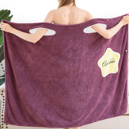 Coral Fleece Wearable Household Bath Skirt Soft Absorbent,Quick-Drying Non-Linting Bath Towel, Size:S (40-52.5 kg)(Purple)-garmade.com