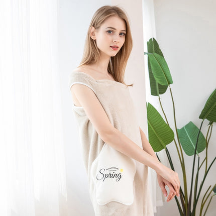 Coral Fleece Wearable Household Bath Skirt Soft Absorbent,Quick-Drying Non-Linting Bath Towel, Size:M (52.5-65 kg)(Khaki)-garmade.com