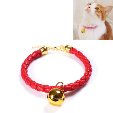 4 PCS Prepared PU Leather Adjustable Pet Bell Collar Cat Dog Rabbit Simple Collar Necklace, Size:S 20-25cm(Red)-garmade.com