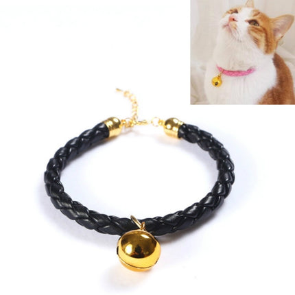 4 PCS Prepared PU Leather Adjustable Pet Bell Collar Cat Dog Rabbit Simple Collar Necklace, Size:S 20-25cm(Black)-garmade.com