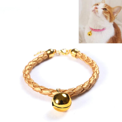 4 PCS Prepared PU Leather Adjustable Pet Bell Collar Cat Dog Rabbit Simple Collar Necklace, Size:S 20-25cm(Gold)-garmade.com