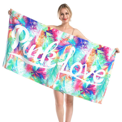 Printed Soft Bath Towel Adult Cotton Beach Pad Towel Size: 147x71cm(Palm Leaf KS-8)-garmade.com